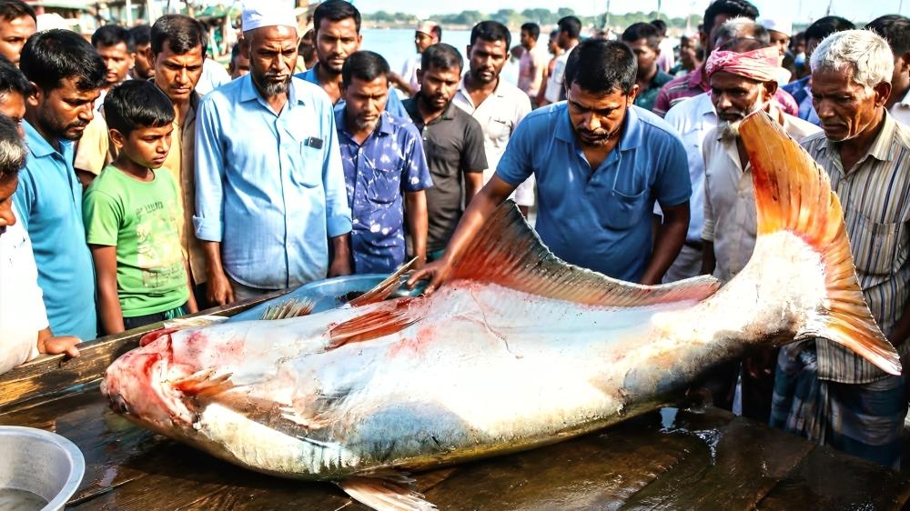 লক্ষ্মীপুরে মেঘনায় ধরা পড়ল ২৫ কেজির হিলা মাছ, বিক্রি হলো ৩৫ হাজার টাকায়